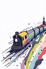 Cartoon train moving along city. AI generated illustration