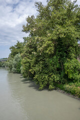 Fototapeta na wymiar View of Rhone River and city of Geneva, Switzerland
