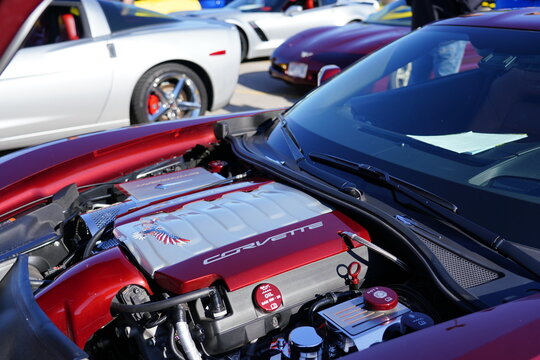 Ruby red c7 corvette Stingray engine