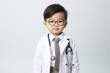 portrait of a little asian boy dressed as a doctor, ai generated