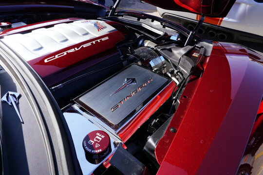 Ruby red c7 corvette Stingray engine