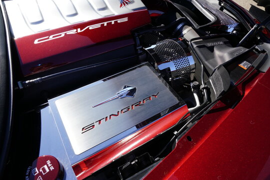 Ruby red c7 corvette Stingray engine