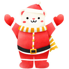 Fototapeta premium hand drawn polar bear wear santa claus costume png illustration, winter concept isolated background.