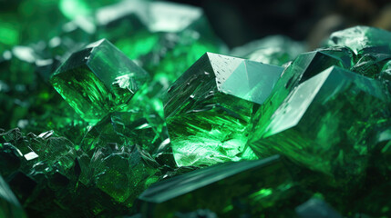 Hyperdetailed crystals of uvarovite. Green uvarovite mineral stone. AI generated