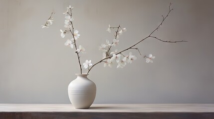  a white vase with white flowers in it on a table.  generative ai