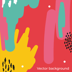Funny background of scribble drawing with abstract forms. Bright color background. Abstract geometric freehand textured in green, yellow, red colors. Modern vector For cover, card. Square format.