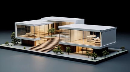 generative ai illustration of a modern white minimalistic 3d house model