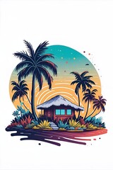 small bungalow on the pacific island. AI generated illustration