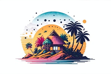 small bungalow on the pacific island. AI generated illustration