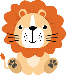 Cute Lion Sitting Cartoon Vector Icon Illustration.