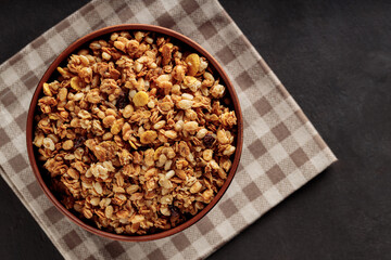 Rustic Breakfast Pleasure: Close-Up of Granola on Linen Napkin