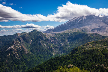 Mount St. Helens with Snow and Clouds