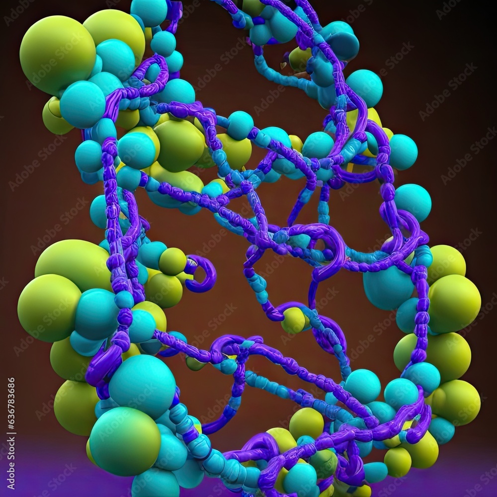 Aufkleber 3d render of molecule structure with blue and green elements on dark background. generative ai.