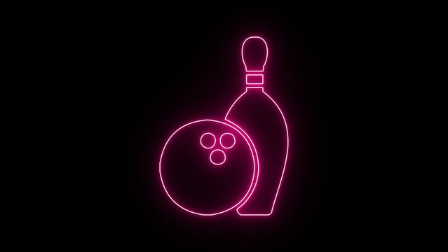 Bowling Ball Icon. Sports Neon Icon Flickering Effect on Black Background