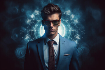 Young businessman in alter ego concept. High quality photo - obrazy, fototapety, plakaty