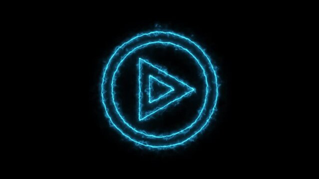 Music, Sound Play Button Icon Flickering Effect on Black Background