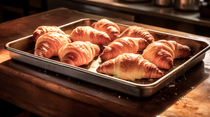 He savors the aroma of freshly baked, golden croissants.