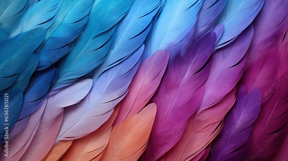 Poster a close up of a multicolored bird's feathers. generative ai