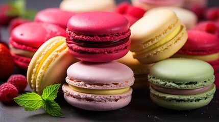 Fototapeta na wymiar a pile of colorful macaroons sitting on top of each other. generative ai