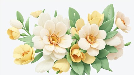 Fototapeta premium Different flowers of different colors, watercolor Flowers floral clipart with White background jpg illustration, AI generated images,4k resolution 