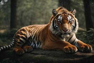 Fototapeta na wymiar tiger in the wild, tiger lying on the ground 