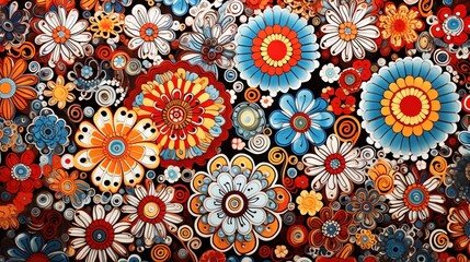  a painting of many different colored flowers on a black background.  generative ai