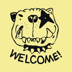 Boy room door sign with friendly smiling sabertooth dog