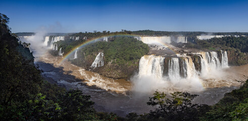 Fototapeta premium Iguazu Waterfalls, one of the new seven natural wonders of the world in all its beauty viewed from the Brazilian side - traveling South America 