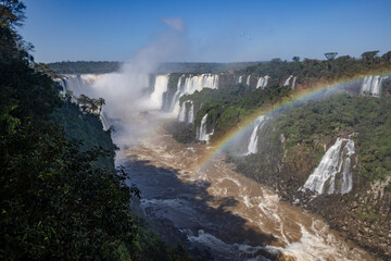 Iguazu Waterfalls, one of the new seven natural wonders of the world in all its beauty viewed from...