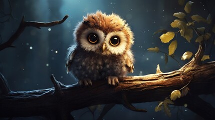  an owl is sitting on a branch in the dark night.  generative ai - obrazy, fototapety, plakaty