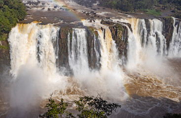 Iguazu Waterfalls, one of the new seven natural wonders of the world in all its beauty viewed from...