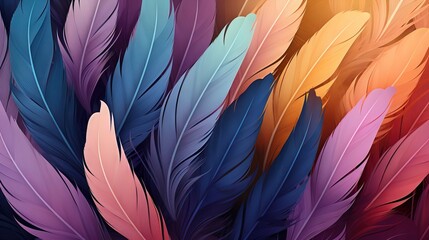  a bunch of colorful feathers that are in the air with the colors of the rainbow.  generative ai