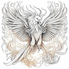 Obraz premium Drawing Elegant Phoenix Illustration with Gold Details. Coloring Page
