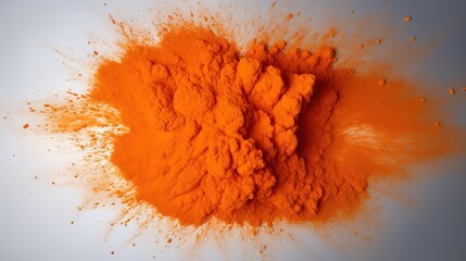  a pile of orange colored powder on a white surface with a white background.  generative ai