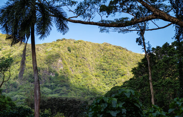 View of the Koolau Mountains in Honolulu, Hawaii.