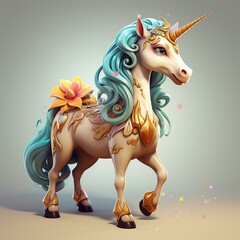 Unicorn, cartoon style, 3D illustration, Generative AI