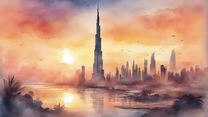Obraz premium burj khalifa in watercolor painting