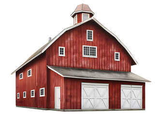 Illustration of Red barn isolated. Farm warehouse with big door and windows