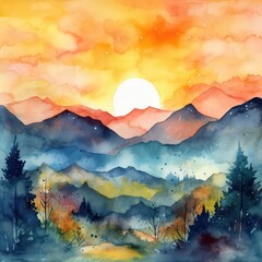 sunset in mountains