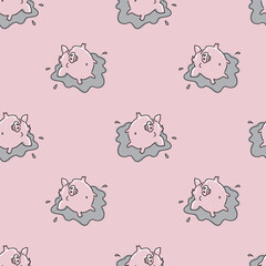 Happy pig in the swamp seamless pattern