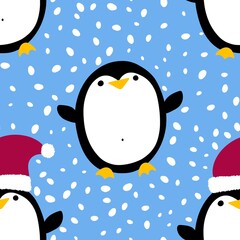 Winter animals seamless cartoon penguin pattern for wrapping paper and kids clothes print and Christmas