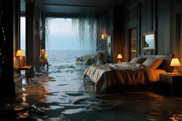 Merging Realities: A Breathtaking Vision of a Bedroom Seamlessly Dissolving into the Ocean