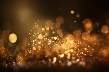 A glitter grunge background with abstract Twinkly Lights and shiny golden particles. Festive decoration for Christmas and luxury celebration. AI Generative.