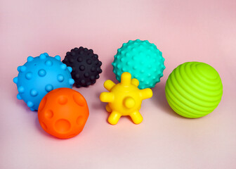 Color sensory massage ball. textured plastic multi ball set for babies and toddlers, colorful soft squeezy sensory toys. Enhance the cognitive, physical process. Brain development.