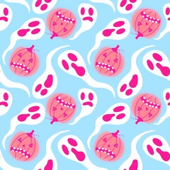 Cartoon autumn vegetable seamless Halloween pumpkins pattern for wrapping paper and fabrics and kids clothes