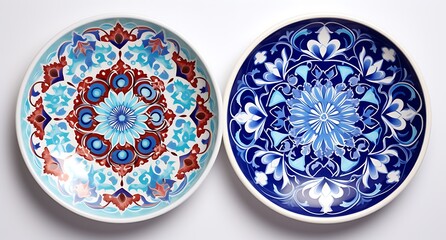 Set of two ceramic plates with floral ornament on a white background - Powered by Adobe