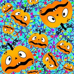 Cartoon autumn vegetable seamless Halloween pumpkins pattern for wrapping paper and fabrics and kids clothes