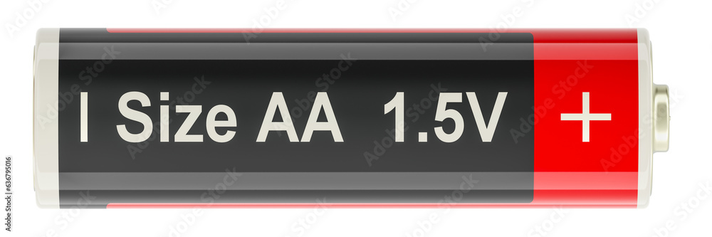 Poster battery size aa, 3d rendering isolated on transparent background