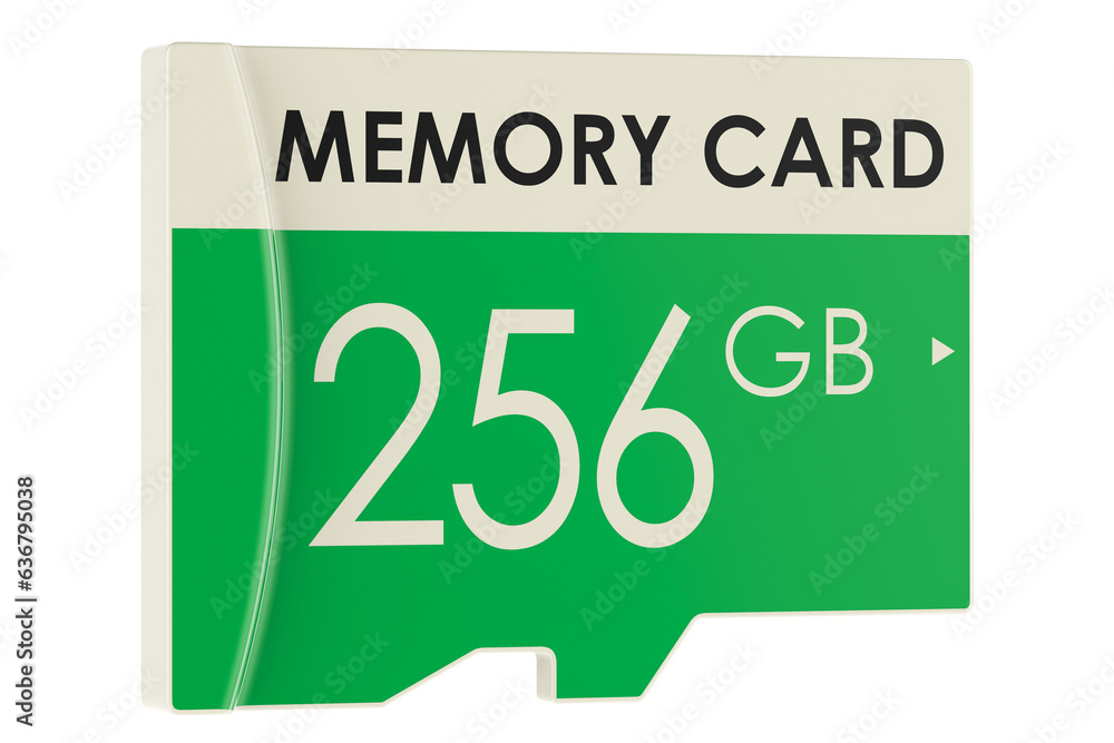 Poster memory card, 256 gb. 3d rendering isolated on transparent background