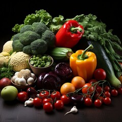 Composition with assorted organic vegetables and fruits. -